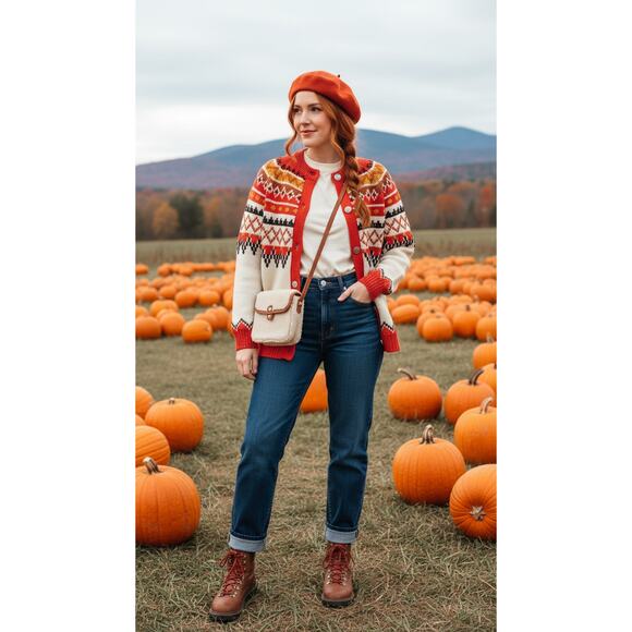 Vintage 1960s Wool Fair Isle Cardigan | Hong Kong | Silver Buttons | M - Picture 1 of 9